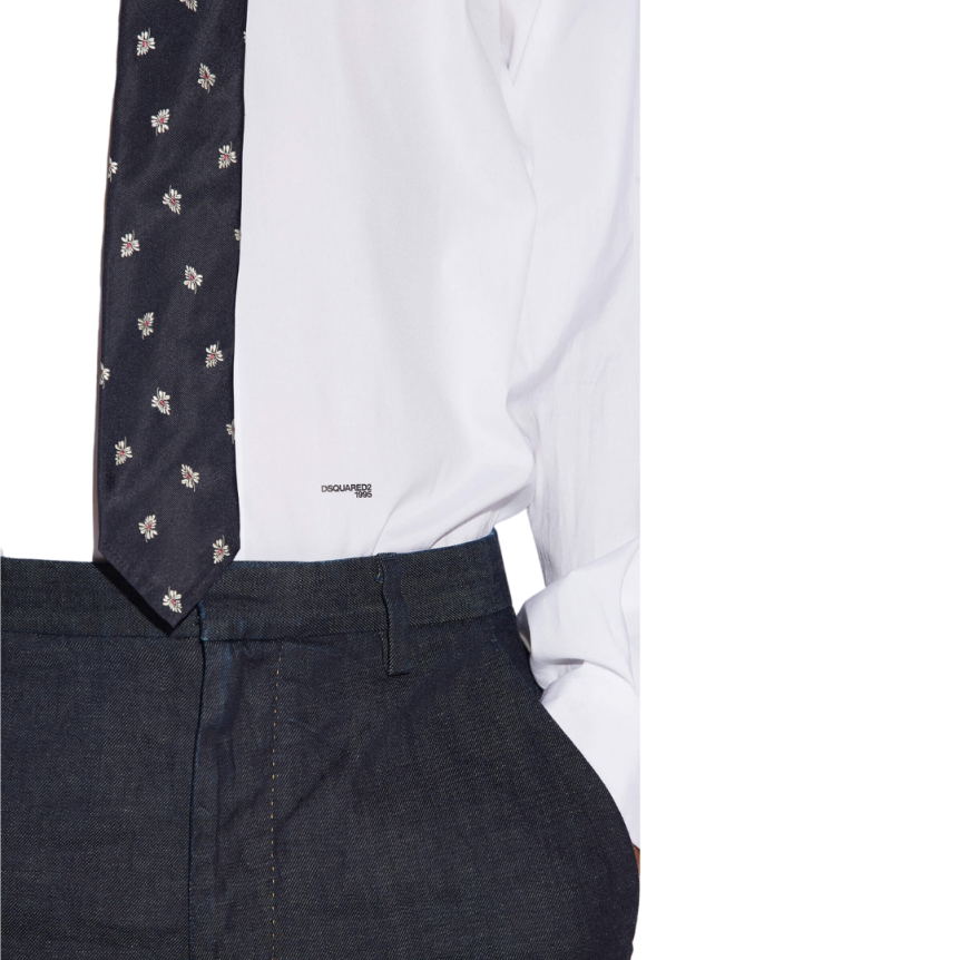 Chemise manche longue DSQUARED coton stretch blanc mini logo noir