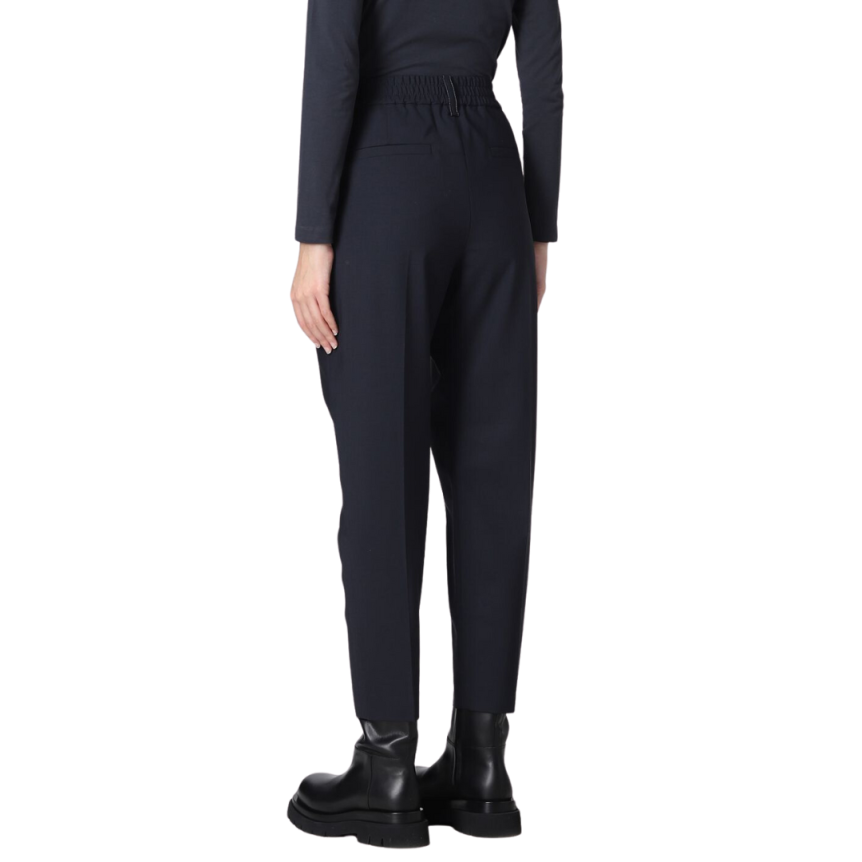 Pantalon BRUNELLO CUCINELLI laine vierge noire ceinture 3 anneaux strass