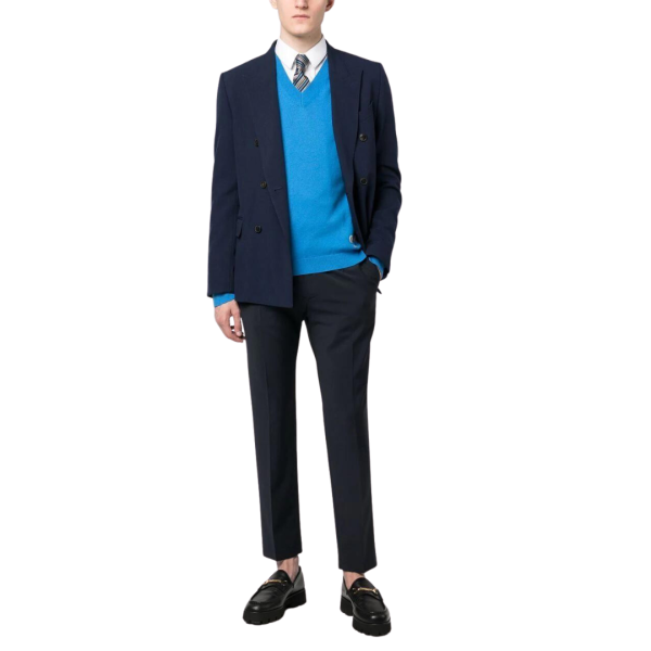 Pantalon DOLCE & GABBANA coton stretch bleu marine taille élastiquée broderie DG