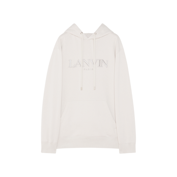 Sweat-shirt LANVIN capuche molleton coton mastic gris perle Logo ton sur ton