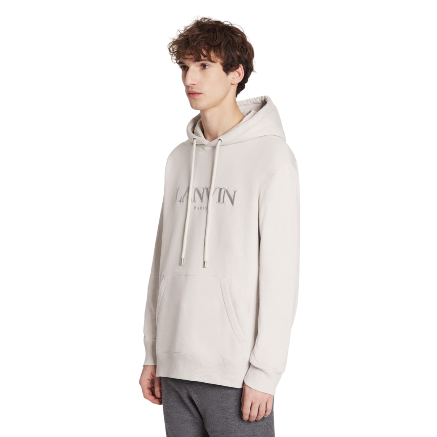 Sweat-shirt LANVIN capuche molleton coton mastic gris perle Logo ton sur ton