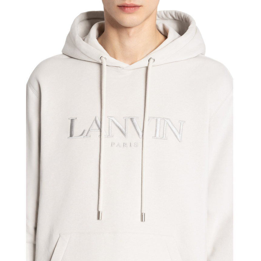 Sweat-shirt LANVIN capuche molleton coton mastic gris perle Logo ton sur ton