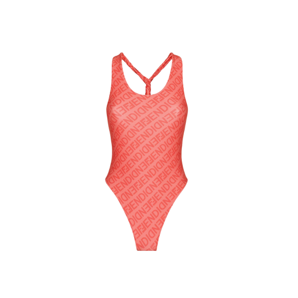 Maillot de bain FENDI une pièce lycra rose motif Fendi mirror