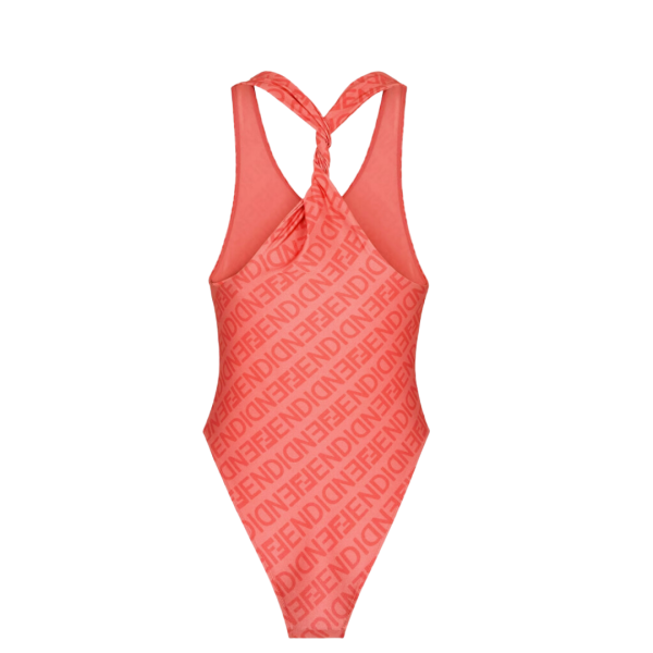 Maillot de bain FENDI une pièce lycra rose motif Fendi mirror