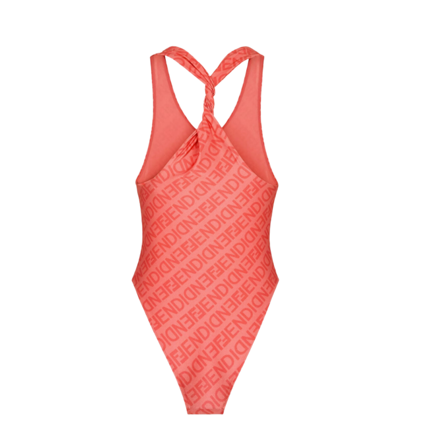 Maillot de bain FENDI une pièce lycra rose motif Fendi mirror