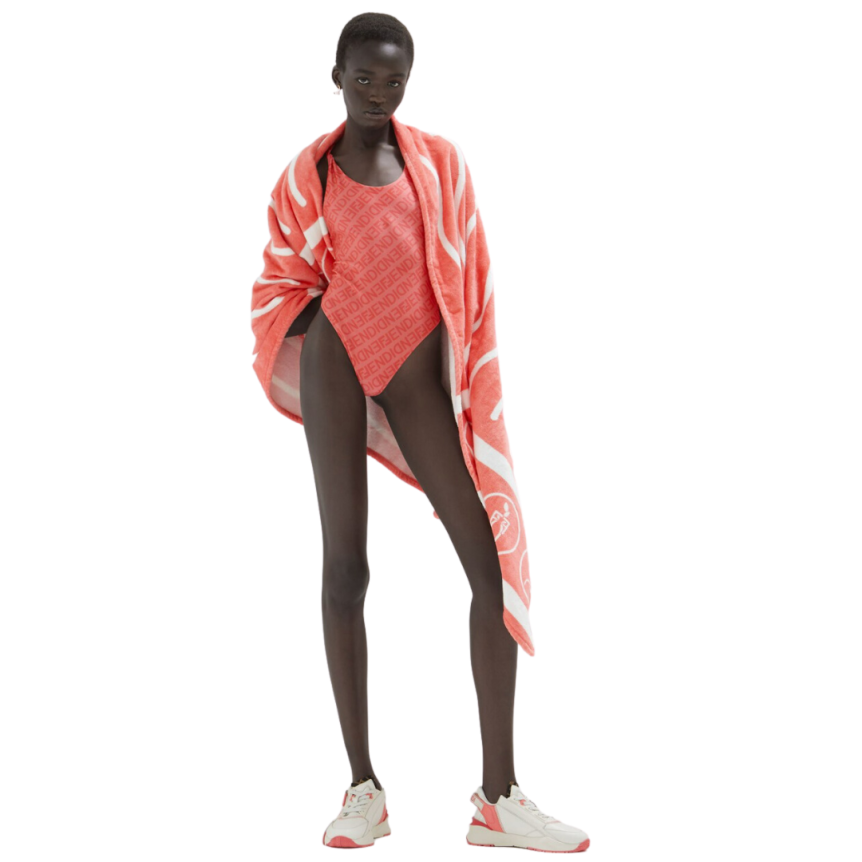 Maillot de bain FENDI une pièce lycra rose motif Fendi mirror