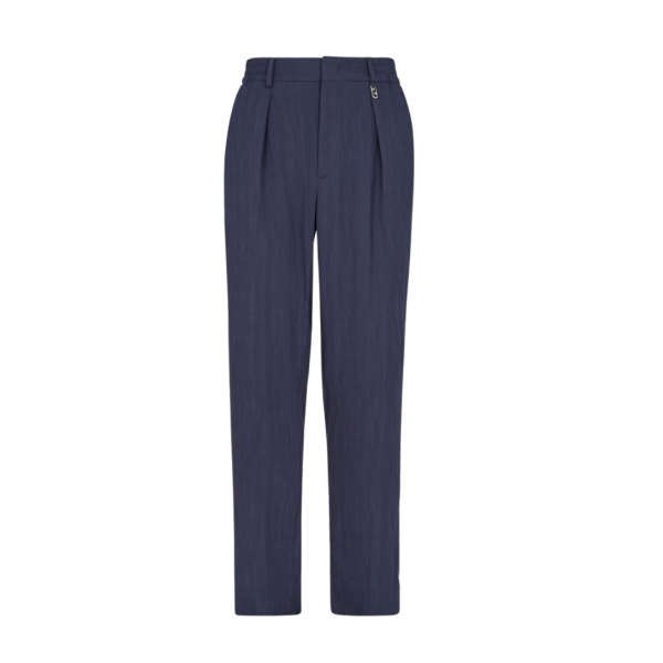 Pantalon cigarette FENDI viscose bleu marine logo O'Lock métal