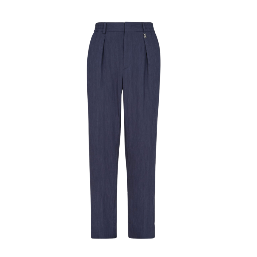 Pantalon cigarette FENDI viscose bleu marine logo O'Lock métal