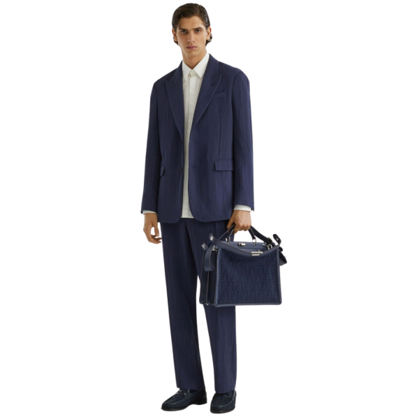 Pantalon cigarette FENDI viscose bleu marine logo O'Lock métal