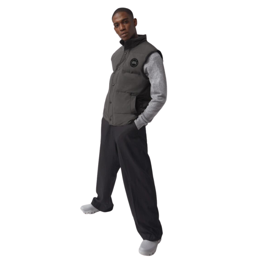 Gilet doudoune sans manches CANADA GOOSE Garson Black label matelassé gris logo noir