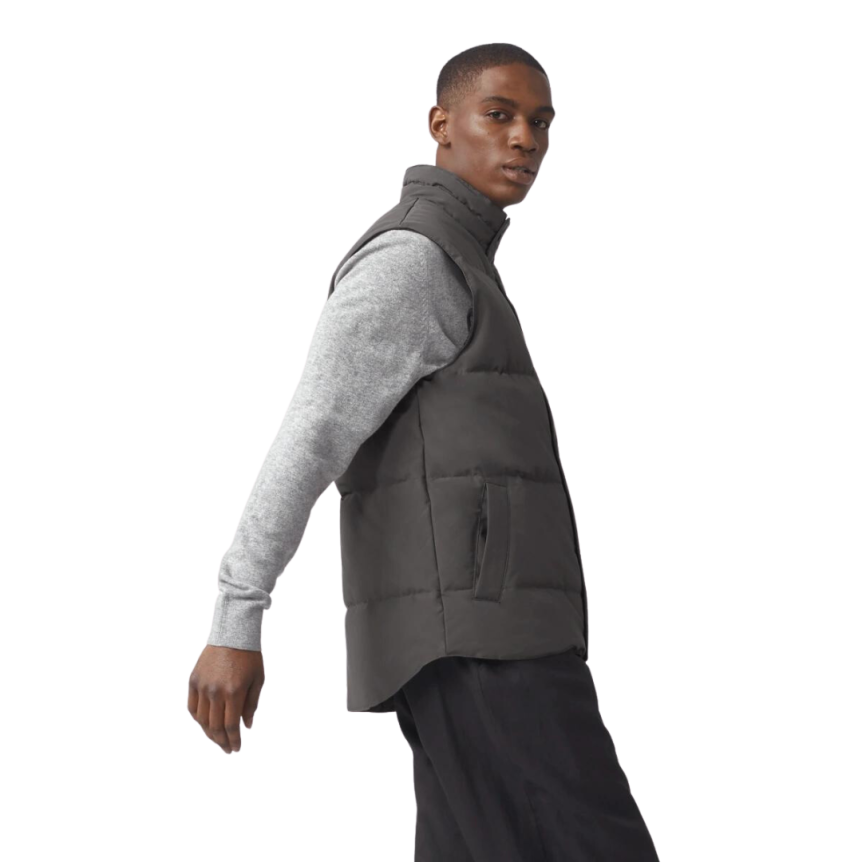 Gilet doudoune sans manches CANADA GOOSE Garson Black label matelassé gris logo noir