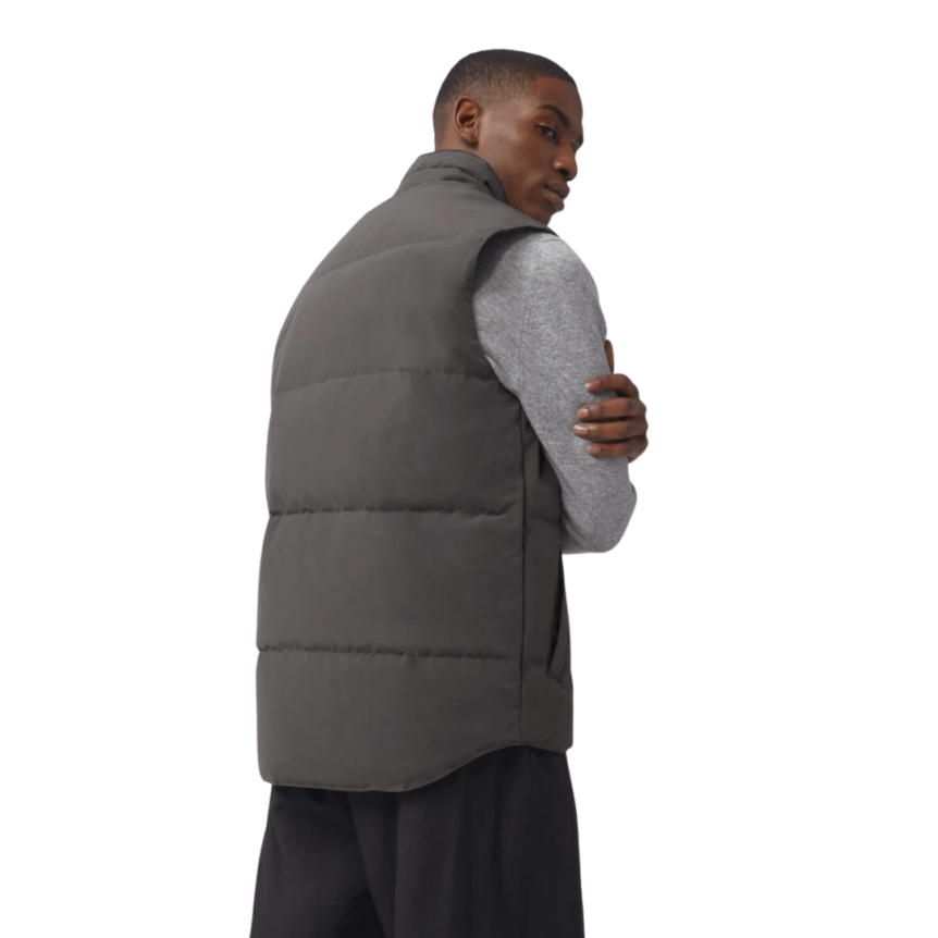 Gilet doudoune sans manches CANADA GOOSE Garson Black label matelassé gris logo noir