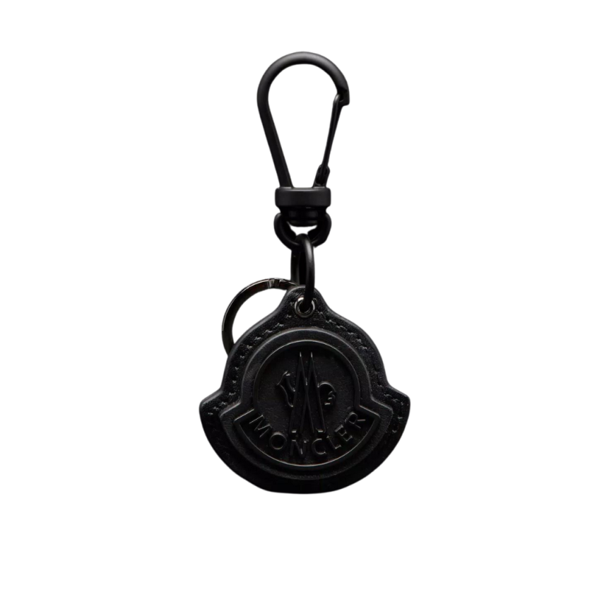 Porte clés à logo MONCLER cuir noir