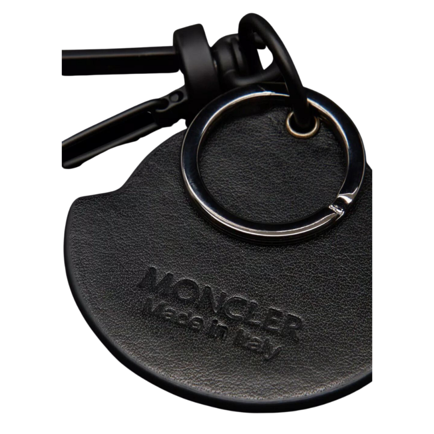 Porte clés à logo MONCLER cuir noir
