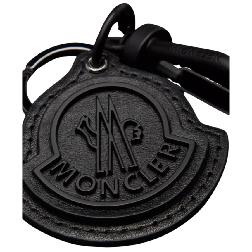 Porte clés à logo MONCLER cuir noir
