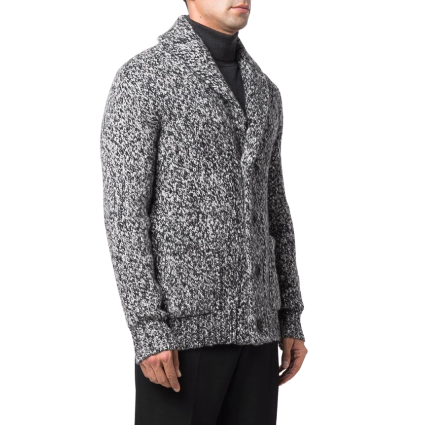 Cardigan BRIONI col châle cachemire soie gris noir