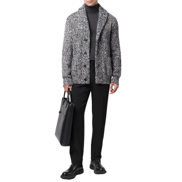 Cardigan BRIONI col châle cachemire soie gris noir