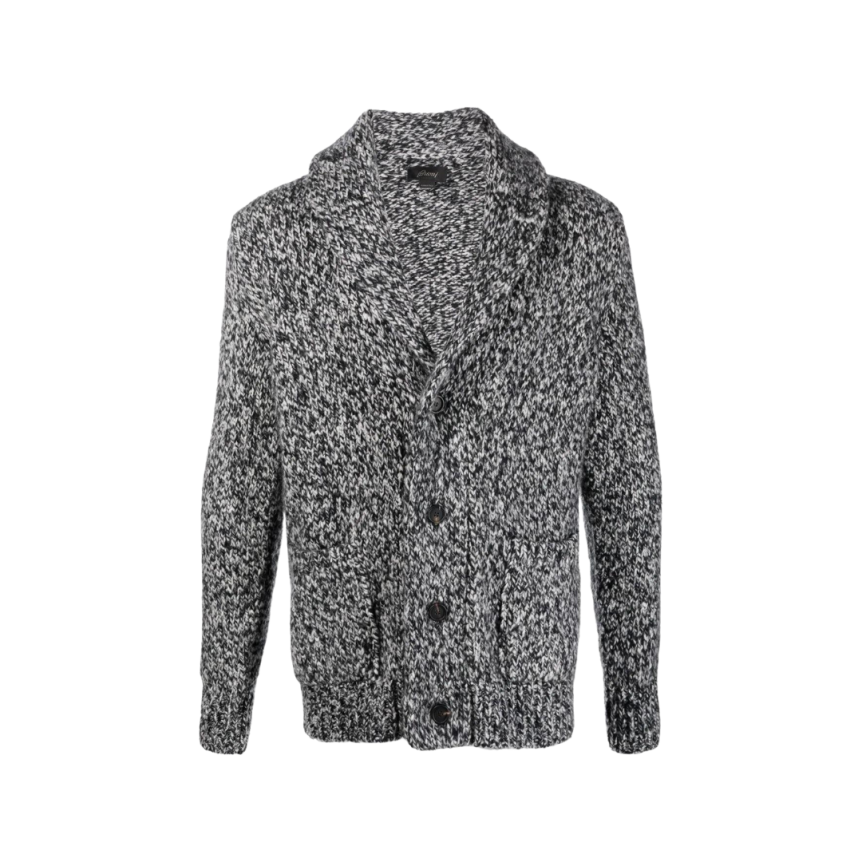 Cardigan BRIONI col châle cachemire soie gris noir