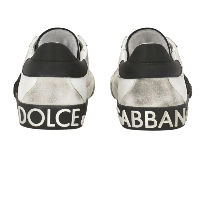 Baskets basses DOLCE & GABBANA Portofino cuir blanc effet usé DG Noir