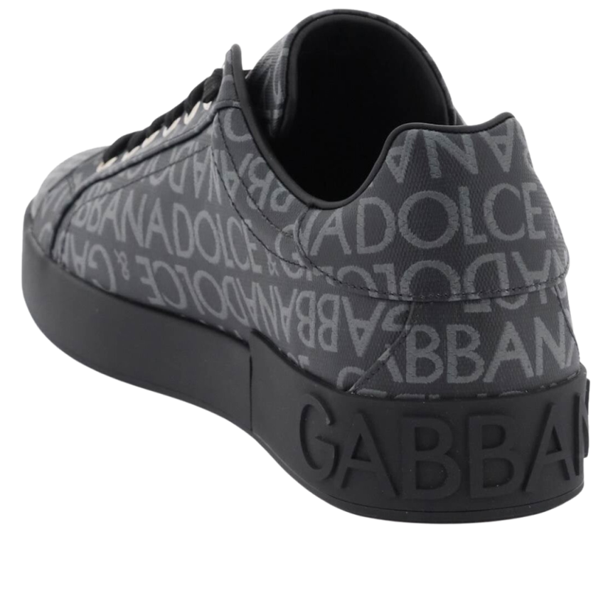 baskets DOLCE & GABBANA Portofino cuir noir logo Jacquard gris