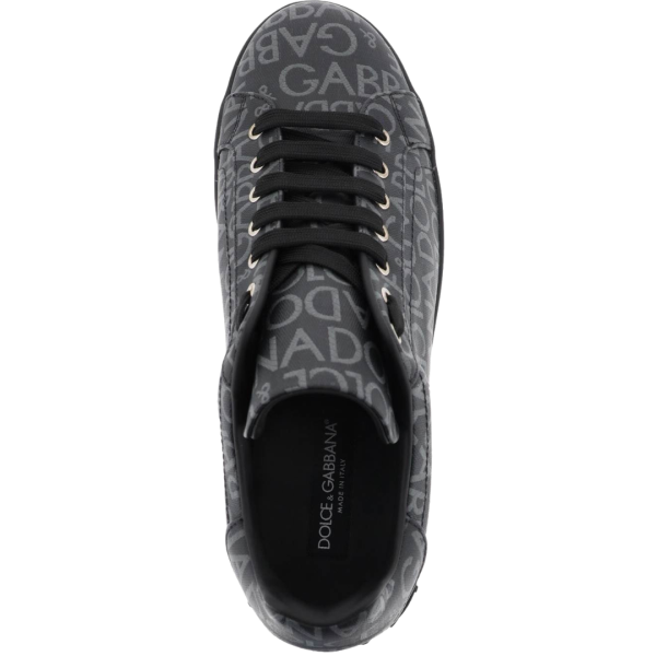 baskets DOLCE & GABBANA Portofino cuir noir logo Jacquard gris