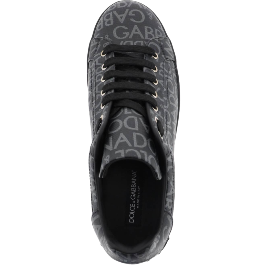 baskets DOLCE & GABBANA Portofino cuir noir logo Jacquard gris