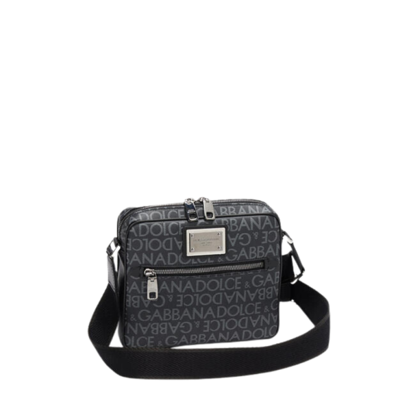 Sacoche Re-edition cuir gris jacquard logo DG Noir