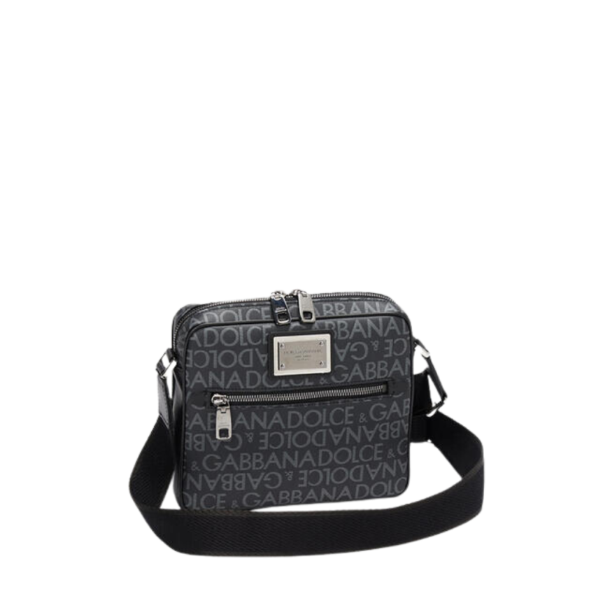 Sacoche Re-edition cuir gris jacquard logo DG Noir