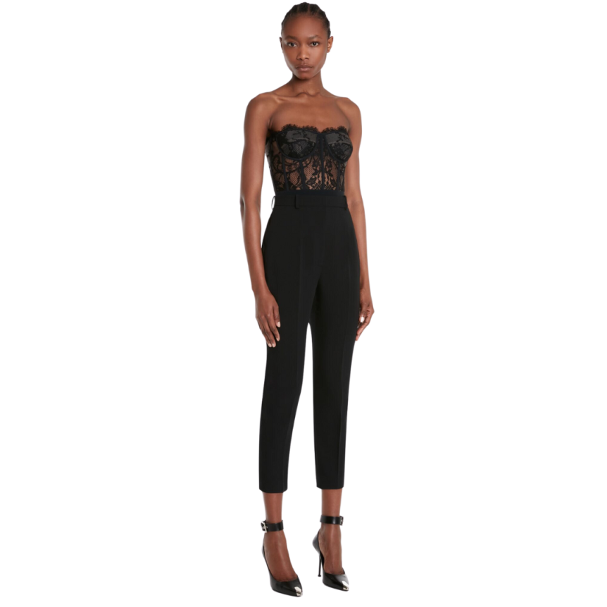 Pantalon cigarette ALEXANDER MCQUEEN taille haute crêpe viscose noir