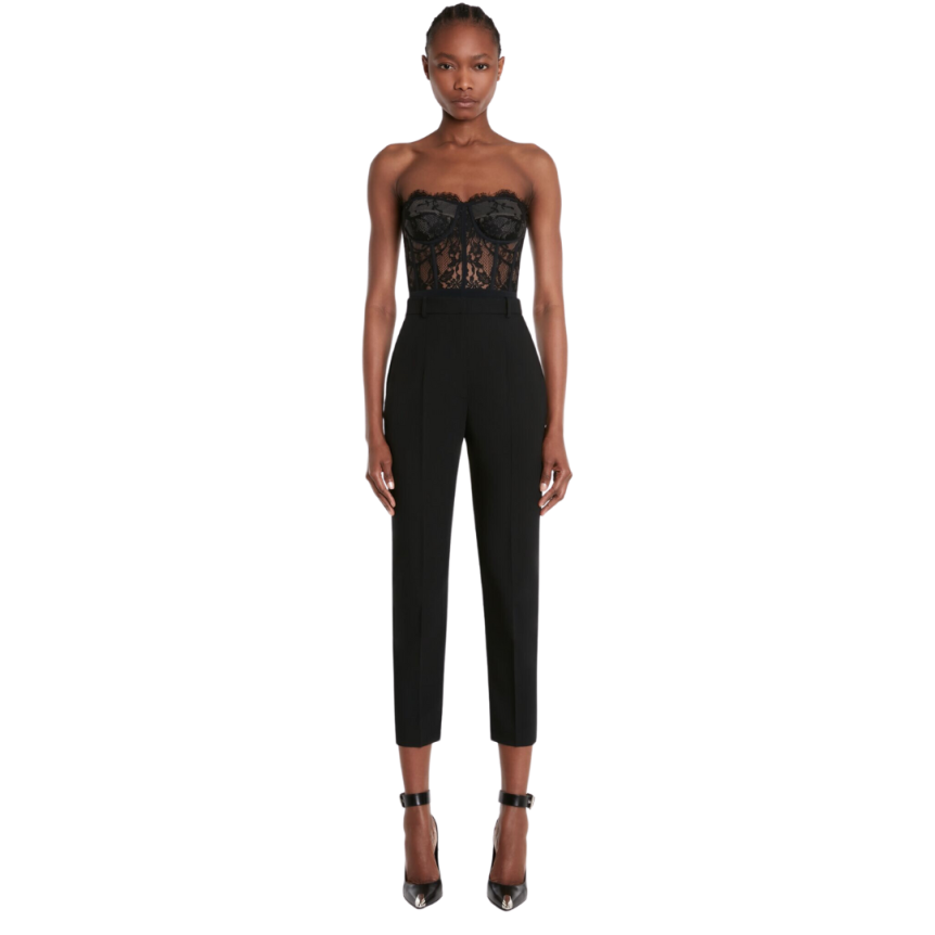 Pantalon cigarette ALEXANDER MCQUEEN taille haute crêpe viscose noir