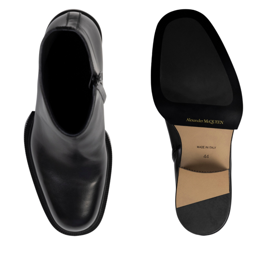 Bottines ALEXANDER MCQUEEN À Talon Cubain Rainuré cuir noir zip