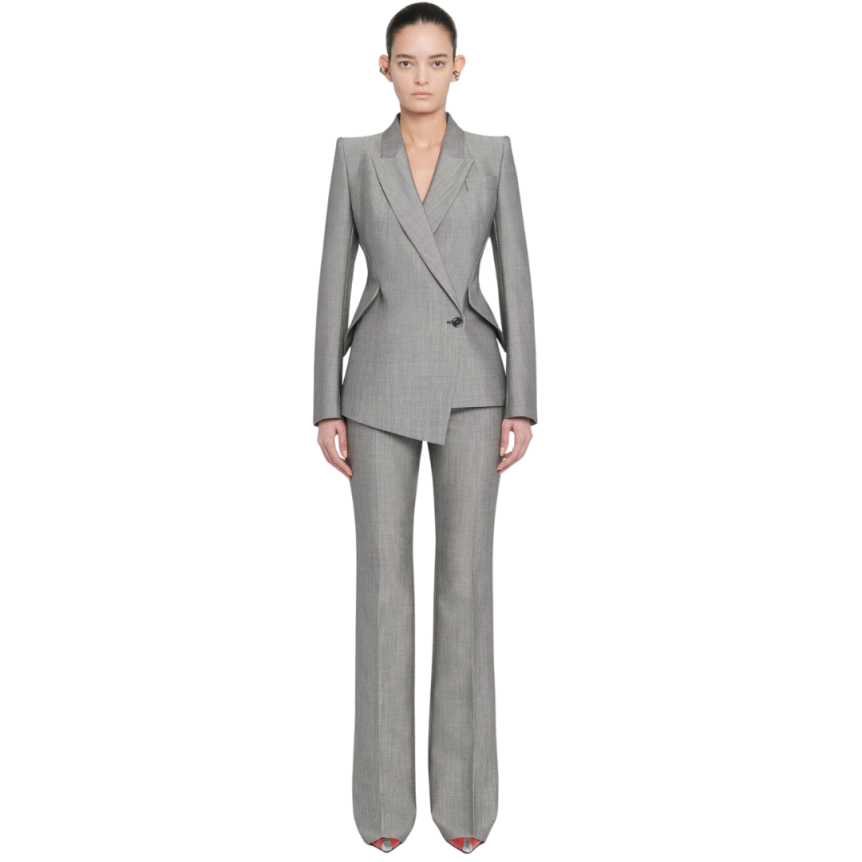 Pantalon tailleur ALEXANDER MC QUEEN bootcut laine mohair gris