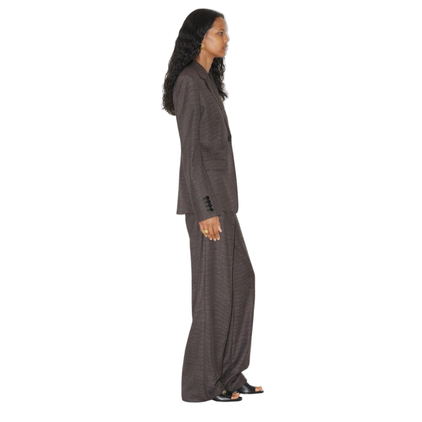 Pantalon ample BURBERRY Gaelle laine poches pied de poule gris bordeaux