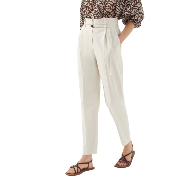 Pantalon fuselé BRUNELLO CUCINELLI écru ceinture strass