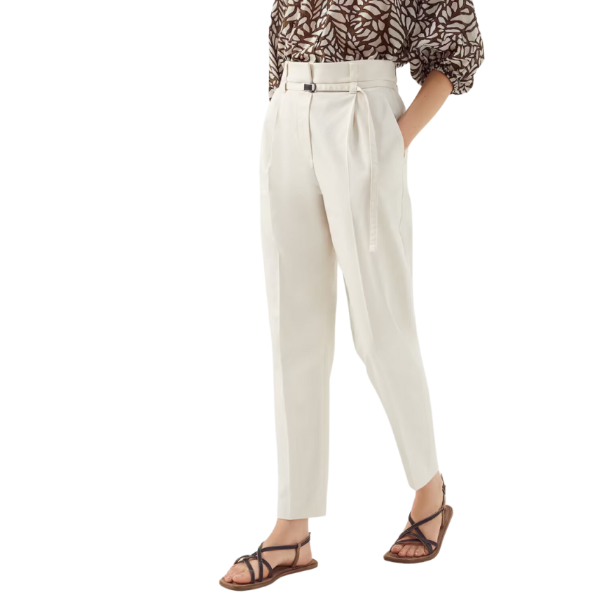 Pantalon fuselé BRUNELLO CUCINELLI écru ceinture strass