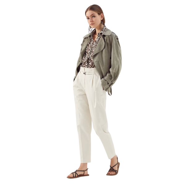 Pantalon fuselé BRUNELLO CUCINELLI écru ceinture strass
