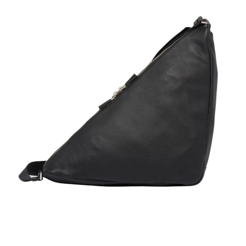 Sac triangle XL PRADA en cuir grainé noir