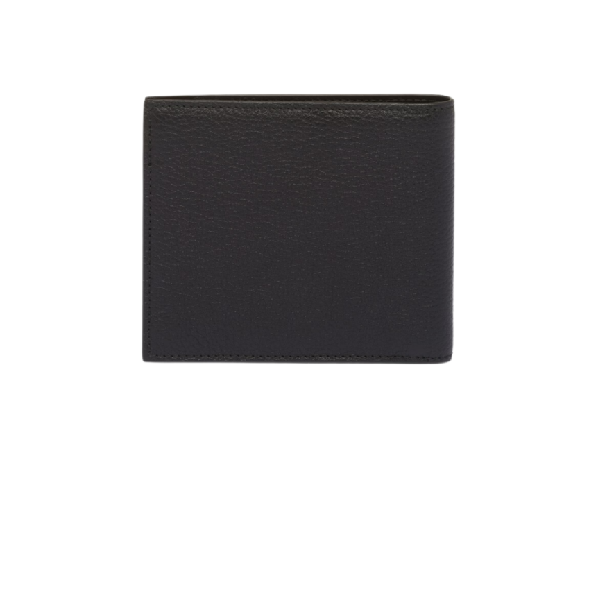 Porte-cartes PRADA 2 volets en cuir grainé noir logo blanc