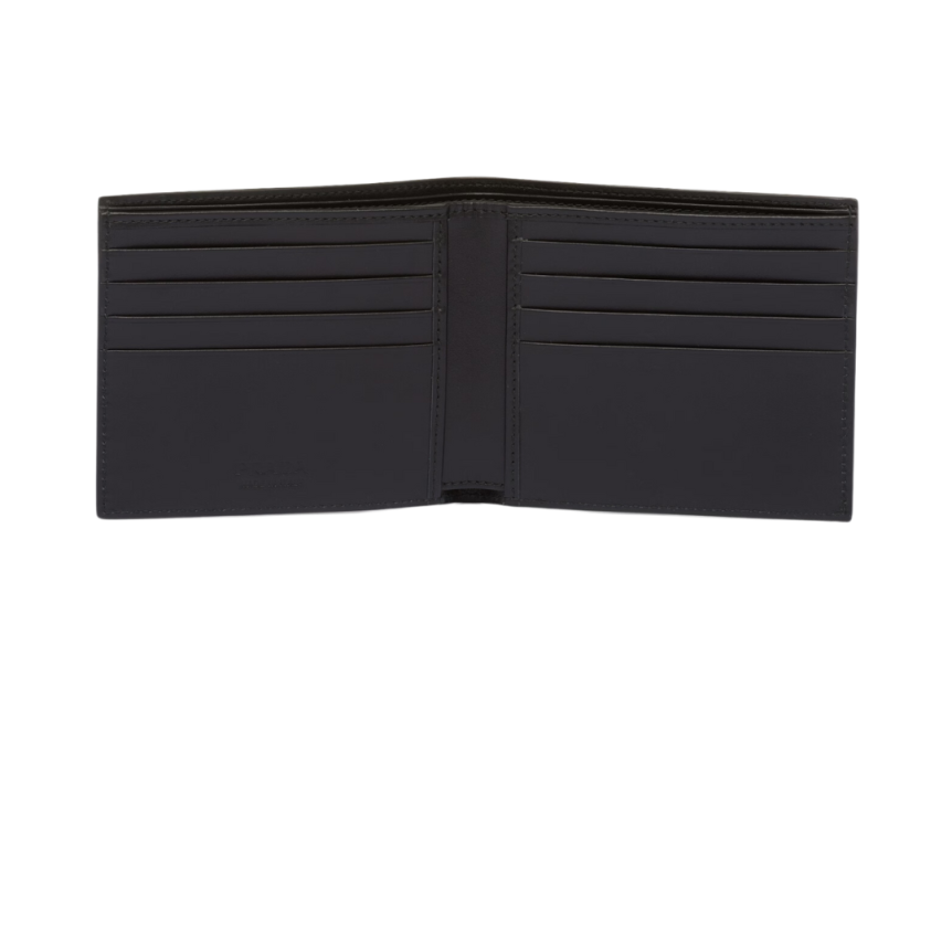 Porte-cartes PRADA 2 volets en cuir grainé noir logo blanc