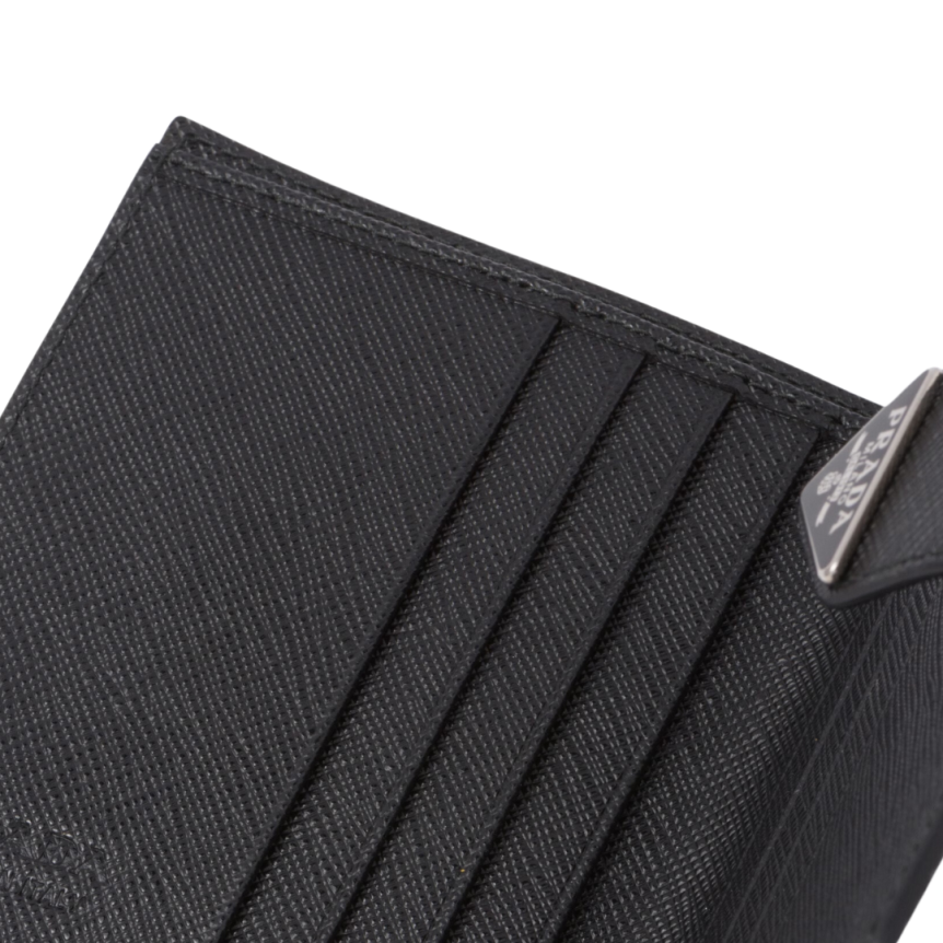 Portefeuille PRADA porte-cartes en cuir Saffiano noir