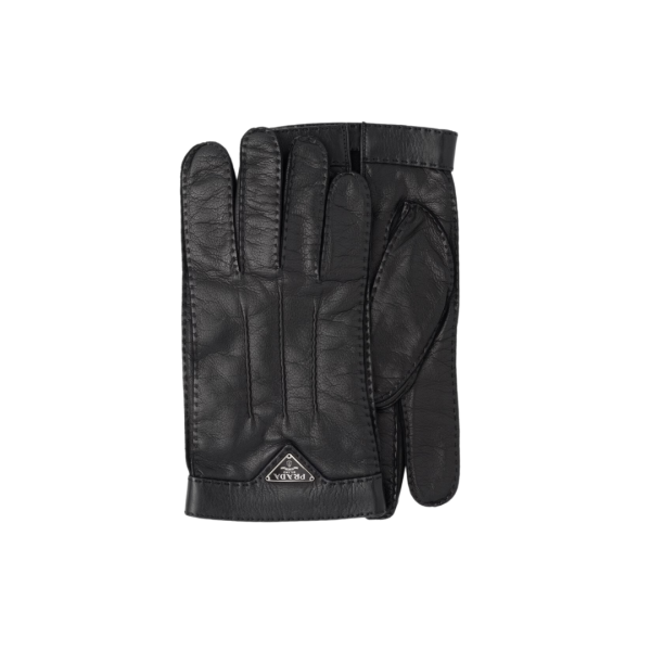 Gants PRADA cuir noir logo métal