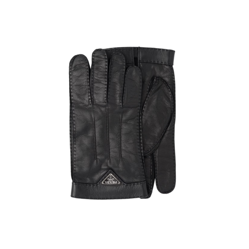 Gants cuir noir logo métal