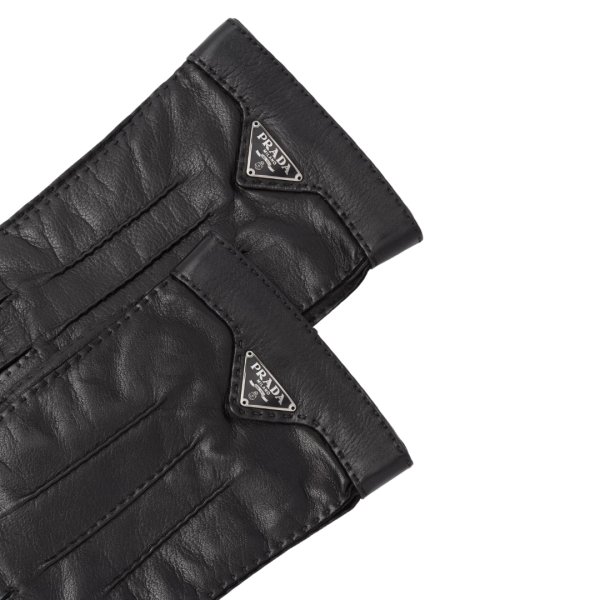 Gants PRADA cuir noir logo métal