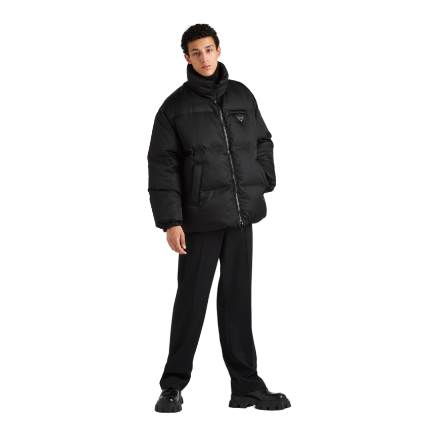 Doudoune PRADA Re nylon noir Logo triangle métal