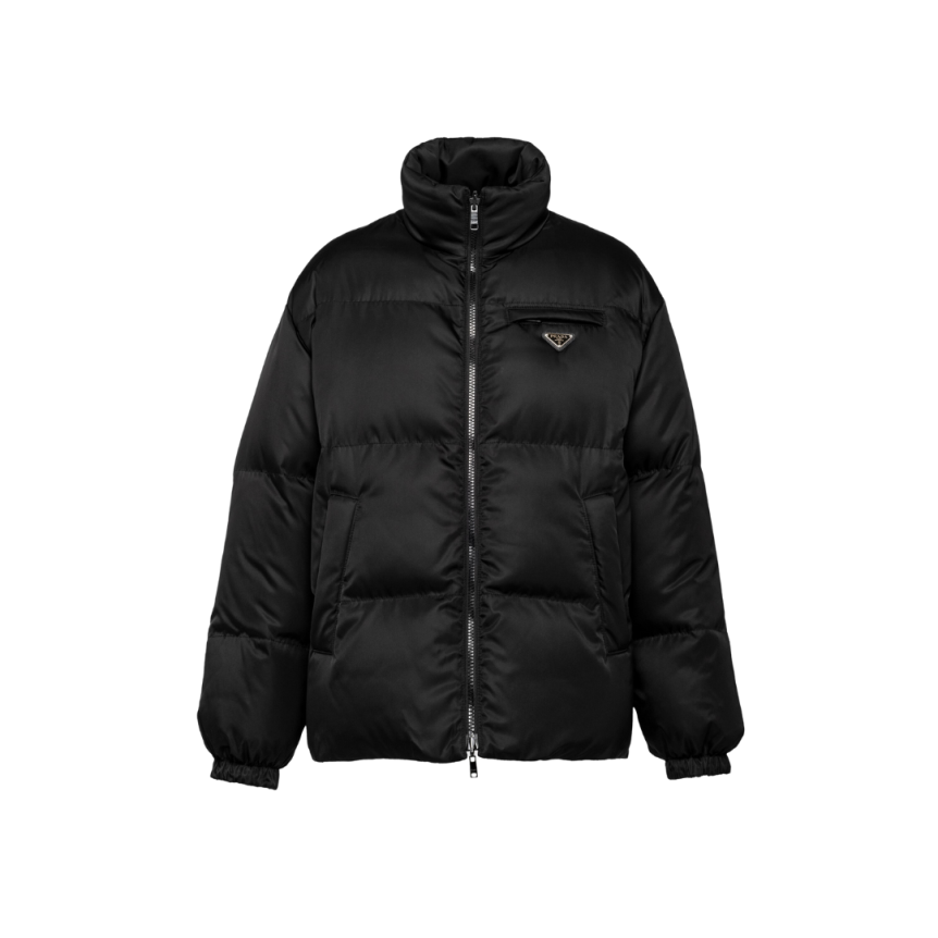 Doudoune PRADA Re nylon noir Logo triangle métal