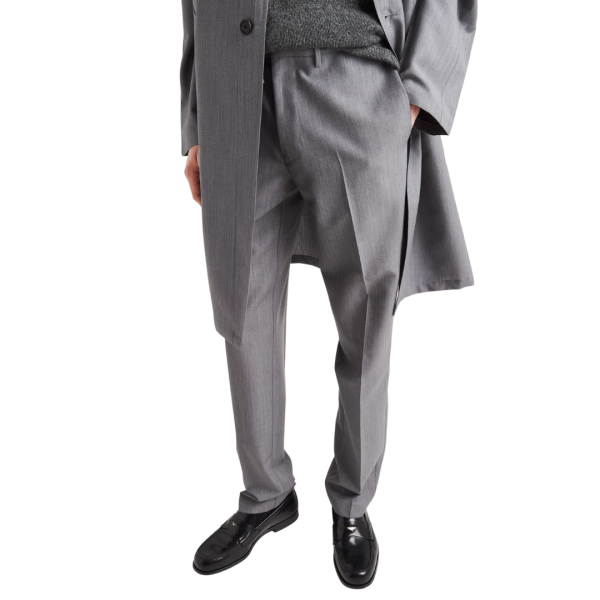 Pantalon PRADA laine mohair gris logo triangle