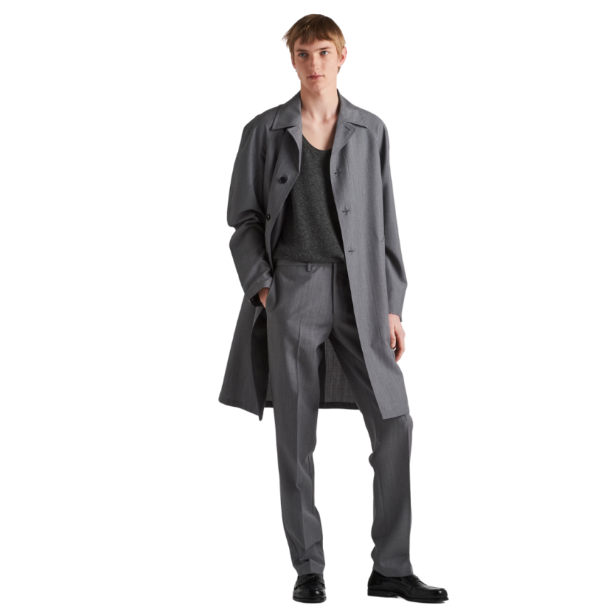 Pantalon PRADA laine mohair gris logo triangle