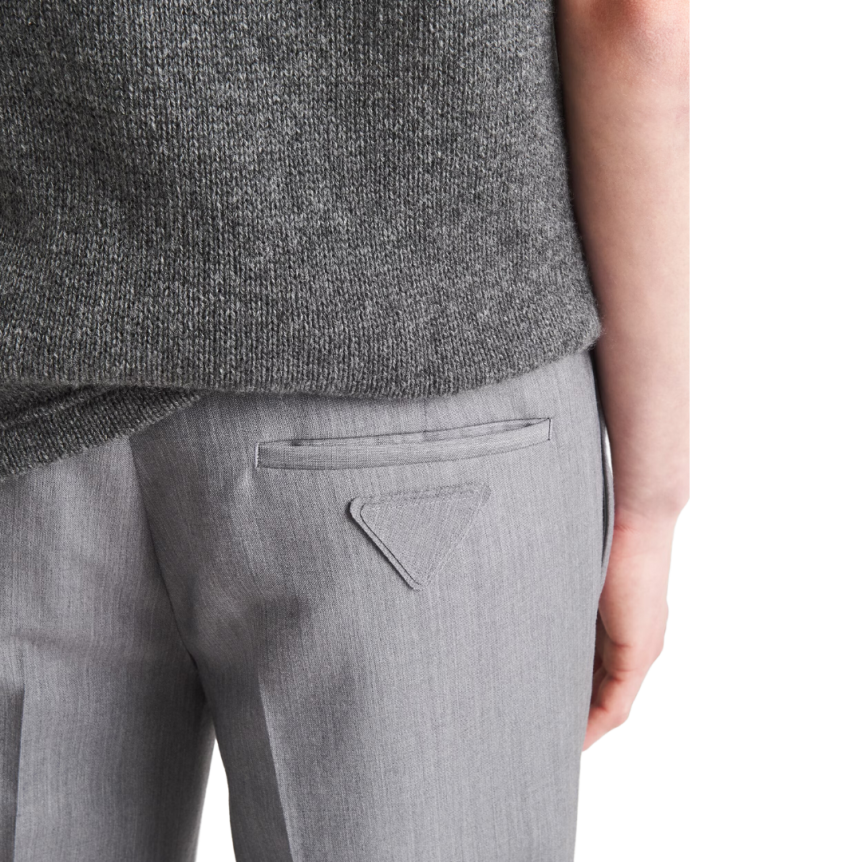 Pantalon PRADA laine mohair gris logo triangle