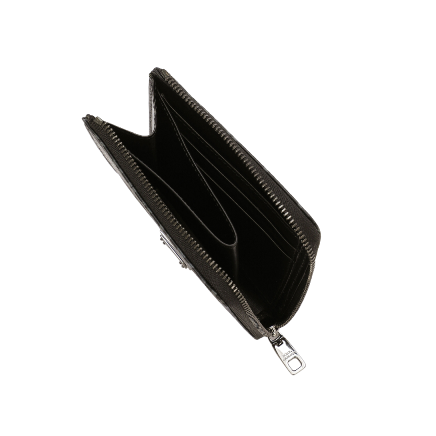 Porte carte DOLCE & GABBANA double zip jacquard noir logo argenté