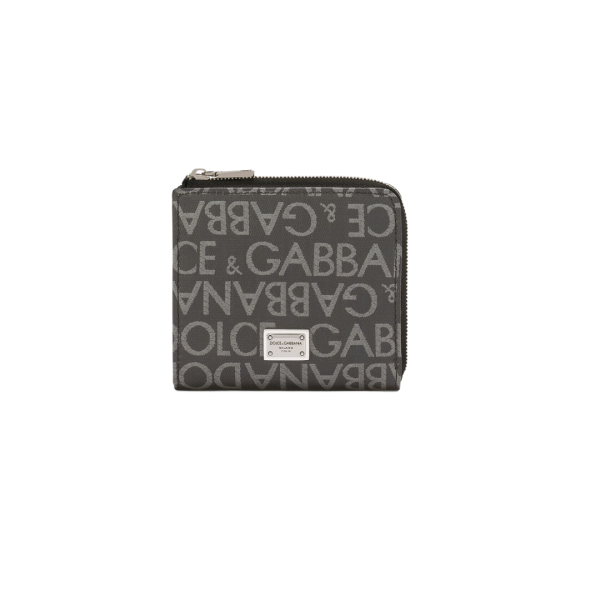 Porte carte DOLCE & GABBANA double zip jacquard noir logo argenté
